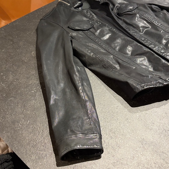 Men's All Saints Black Leather Shirt Jacket XXL - Picture 3 of 10